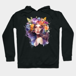 Woman with flowers on her head Hoodie